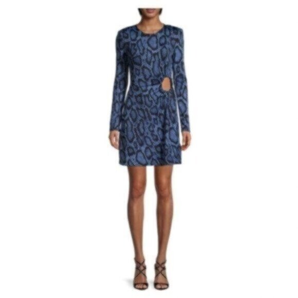 NWT Danielle Bernstein Blue Snakeskin Print Mini Party Dress M - Picture 1 of 10